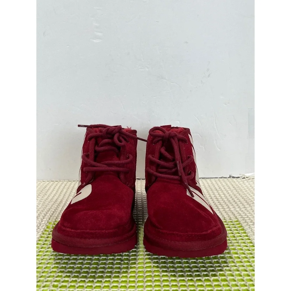 UGG Neumel‎ Graphic Samba Lace Up Boots Kids Size 4 Red Suede 1129054K EUC